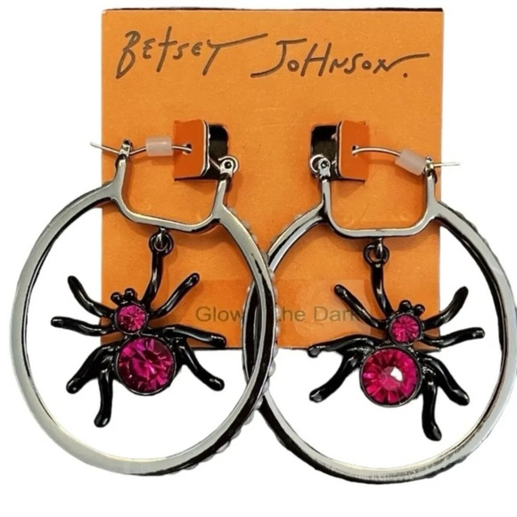 BETSEY JOHNSON Halloween Orbital Spiders Crystal-Studded Hoop Earrings NEW NWT - Picture 3 of 11